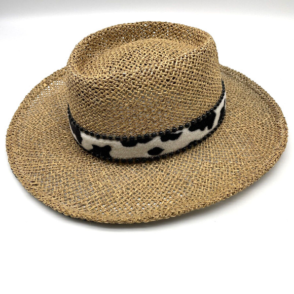 The Scala Collection Straw Hat with Fuzzy Cow Print Band & Black Studs One Size - Picture 5 of 7